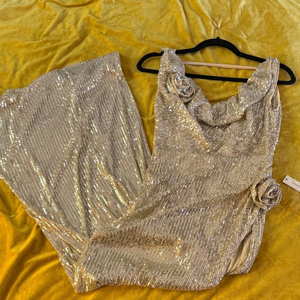 For Love and Lemons Sparkling Silver Sequin Gown